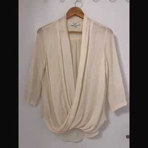 Babaton, Beau 100% Silk Blouse, crepey drapey, cream
